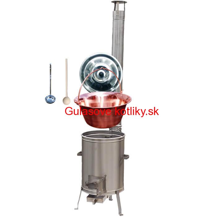 Medený kotlík 10 L (1,2 mm) + nerezová kotlina 36 cm + vareška a naberačka LUX