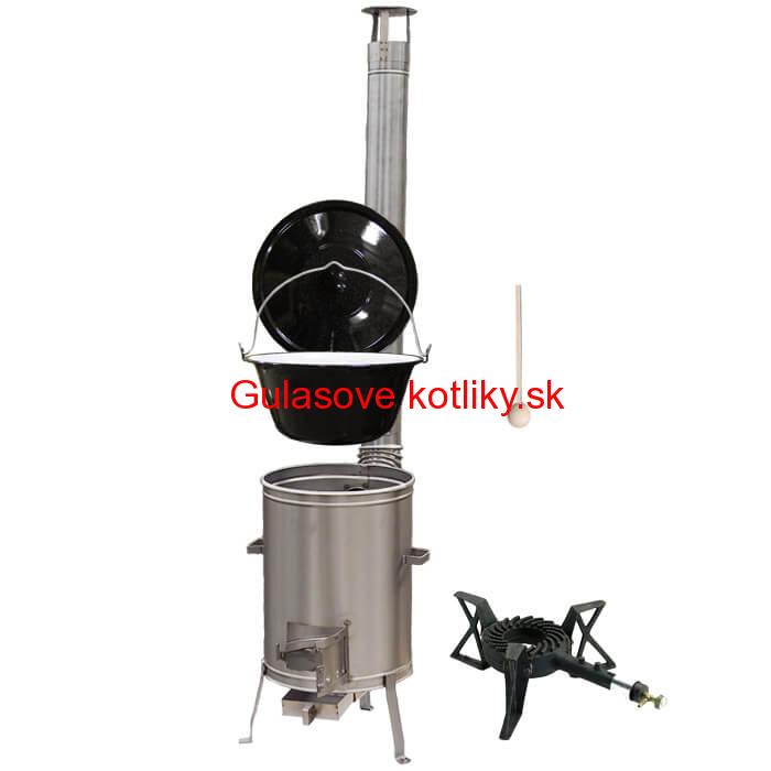 Smaltovaný kotlík 20 L (1,2 mm) + nerezová kotlina 42 cm + liatinový horák 7 kW, vareška LUX